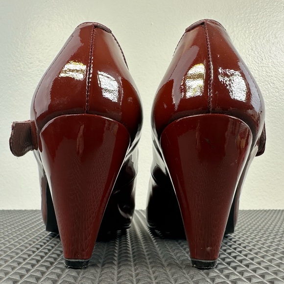 Carmelletes Wine Red Patent Leather Suede Mary Janes Heels Dancing Shoes, Sz 5 - Picture 7 of 12